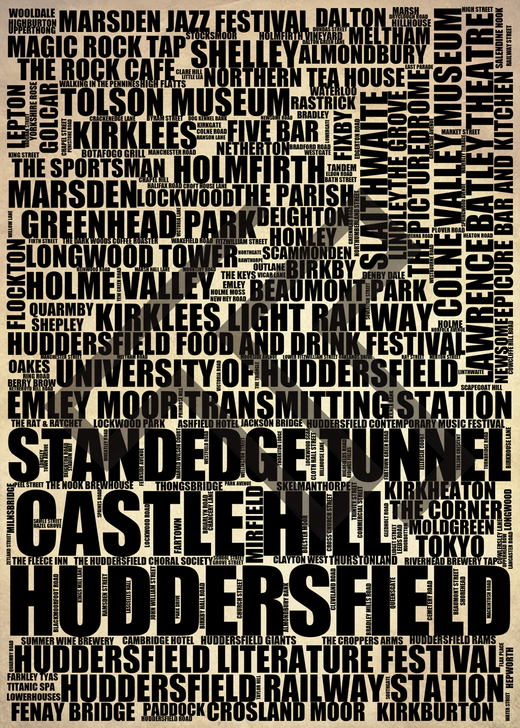 Huddersfield - Premium Typographic Word Cloud Prints, Posters & Gifts