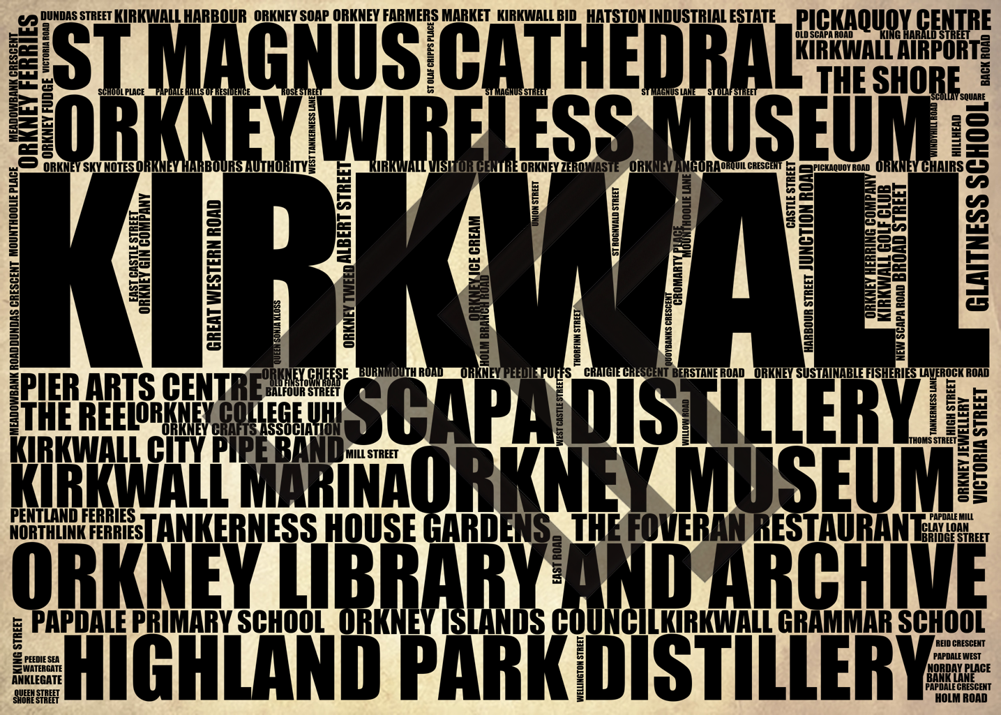 Kirkwall - Premium Typographic Word Cloud Prints, Posters & Gifts