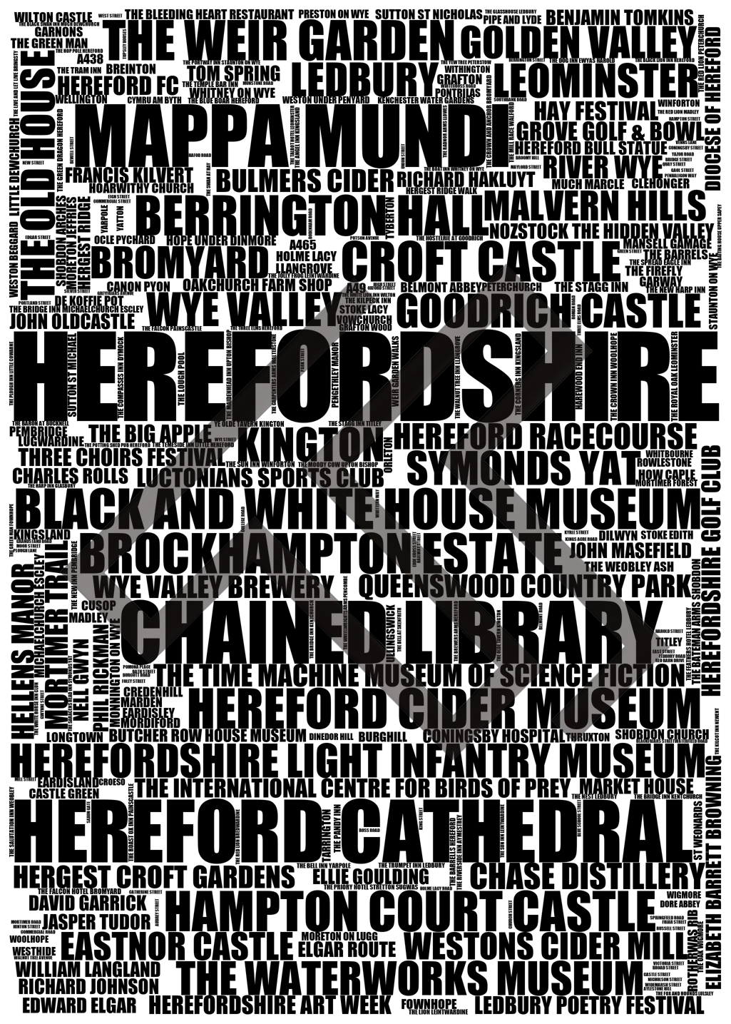 Herefordshire - Premium Typographic Word Cloud Prints, Posters & Gifts