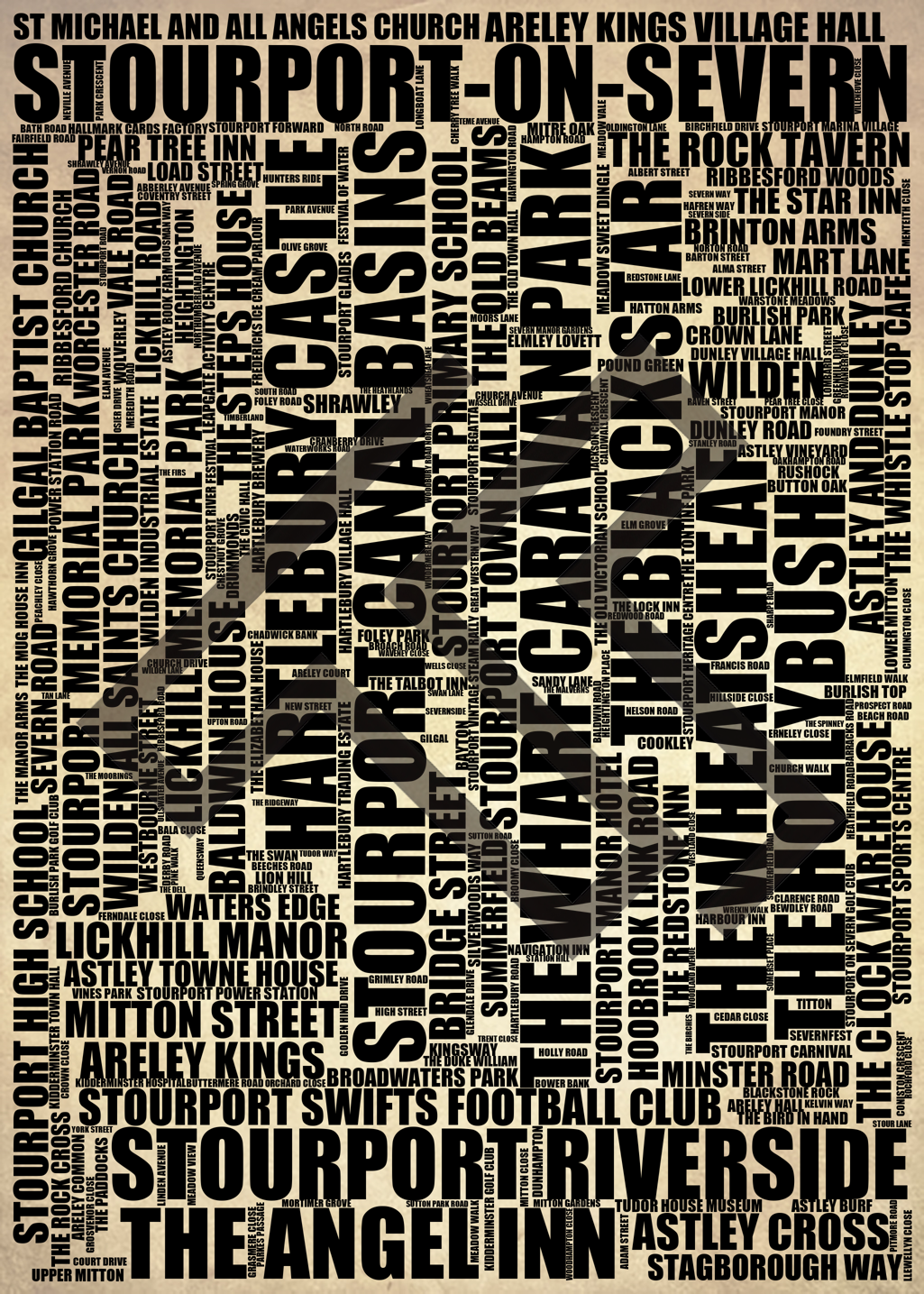 Stourport-on-Severn - Premium Typographic Word Cloud Prints, Posters & Gifts