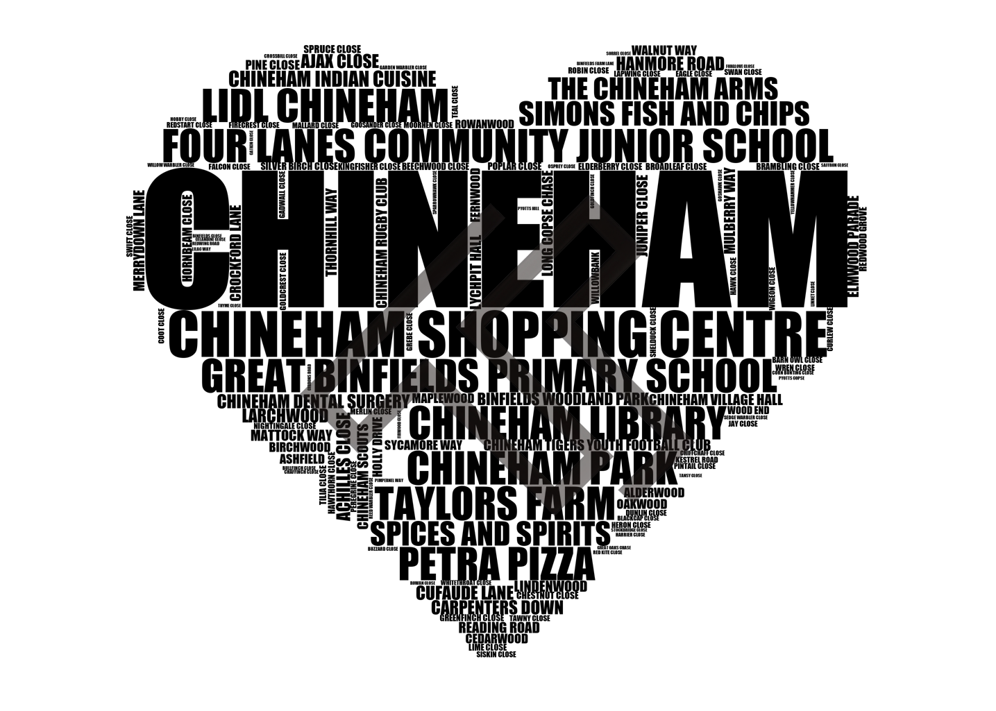 Chineham - Premium Typographic Word Cloud Prints, Posters & Gifts