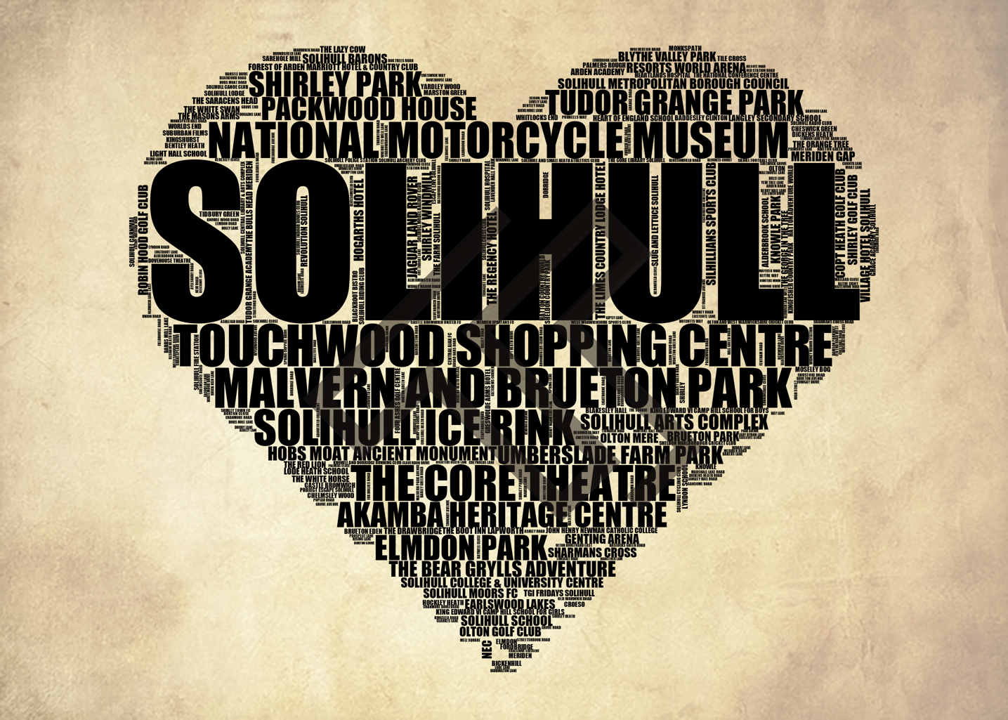 Solihull - Premium Typographic Word Cloud Prints, Posters & Gifts