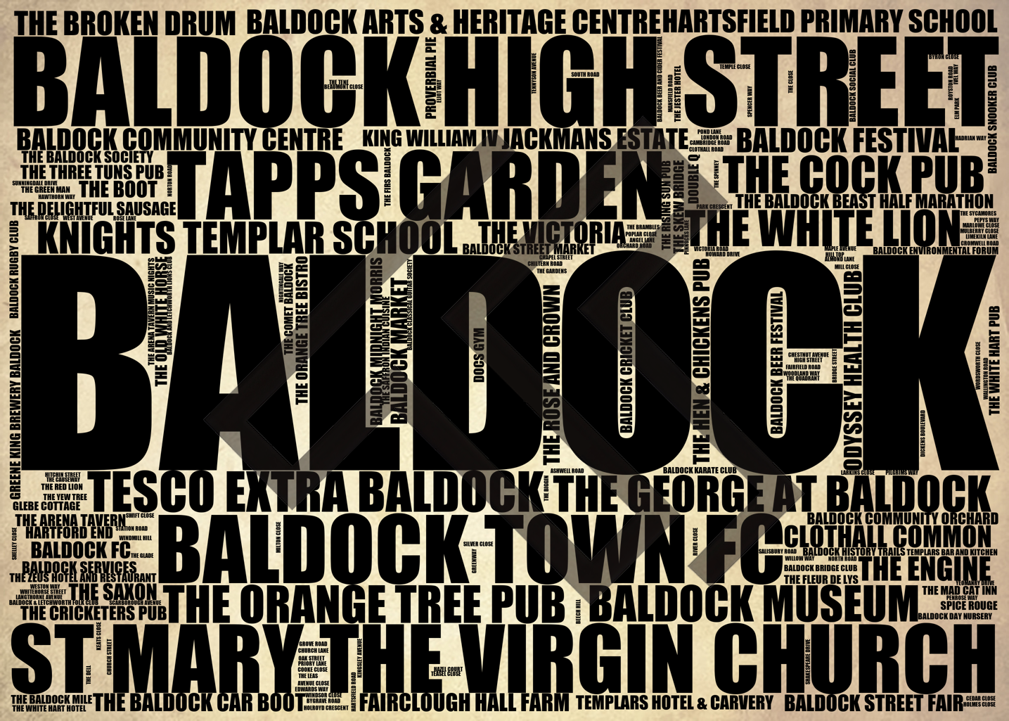 Baldock - Premium Typographic Word Cloud Prints, Posters & Gifts