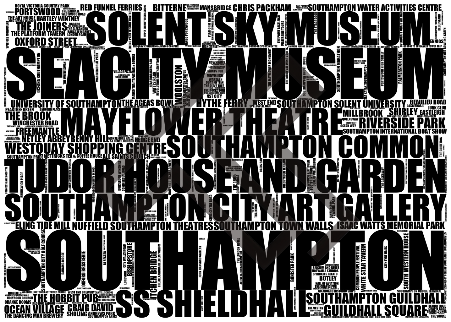 Southampton - Premium Typographic Word Cloud Prints, Posters & Gifts