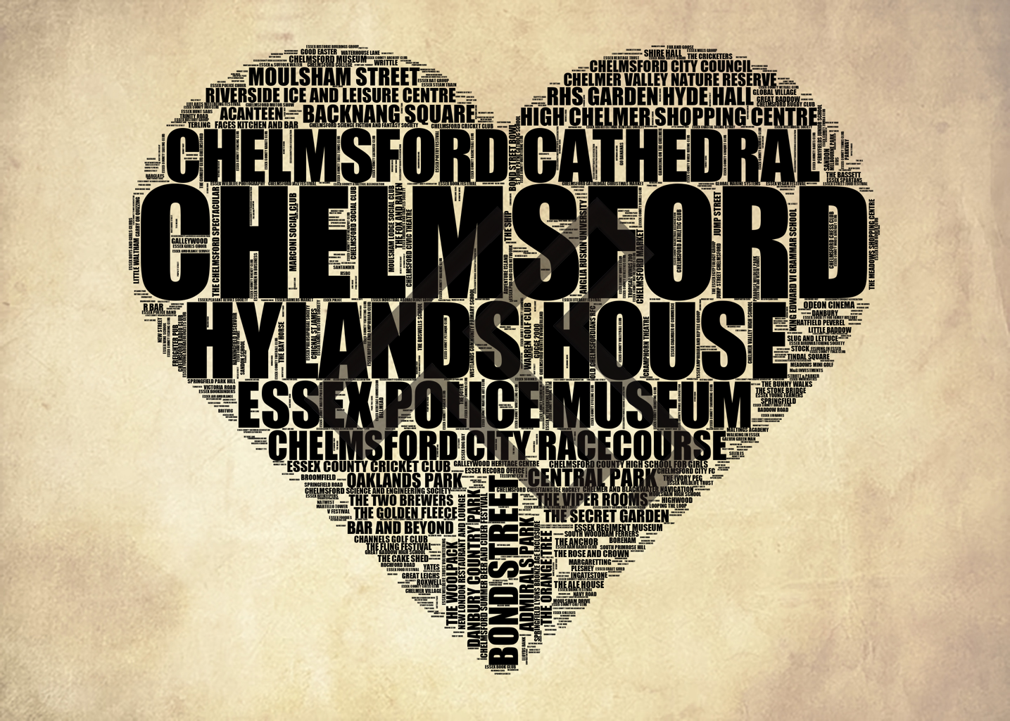 Chelmsford - Premium Typographic Word Cloud Prints, Posters & Gifts