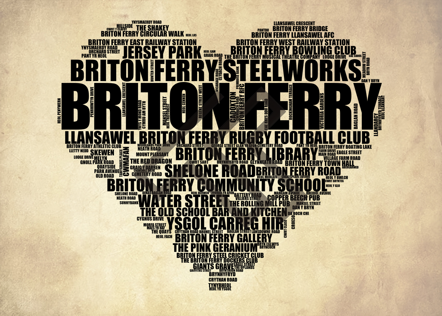 Briton Ferry - Premium Typographic Word Cloud Prints, Posters & Gifts