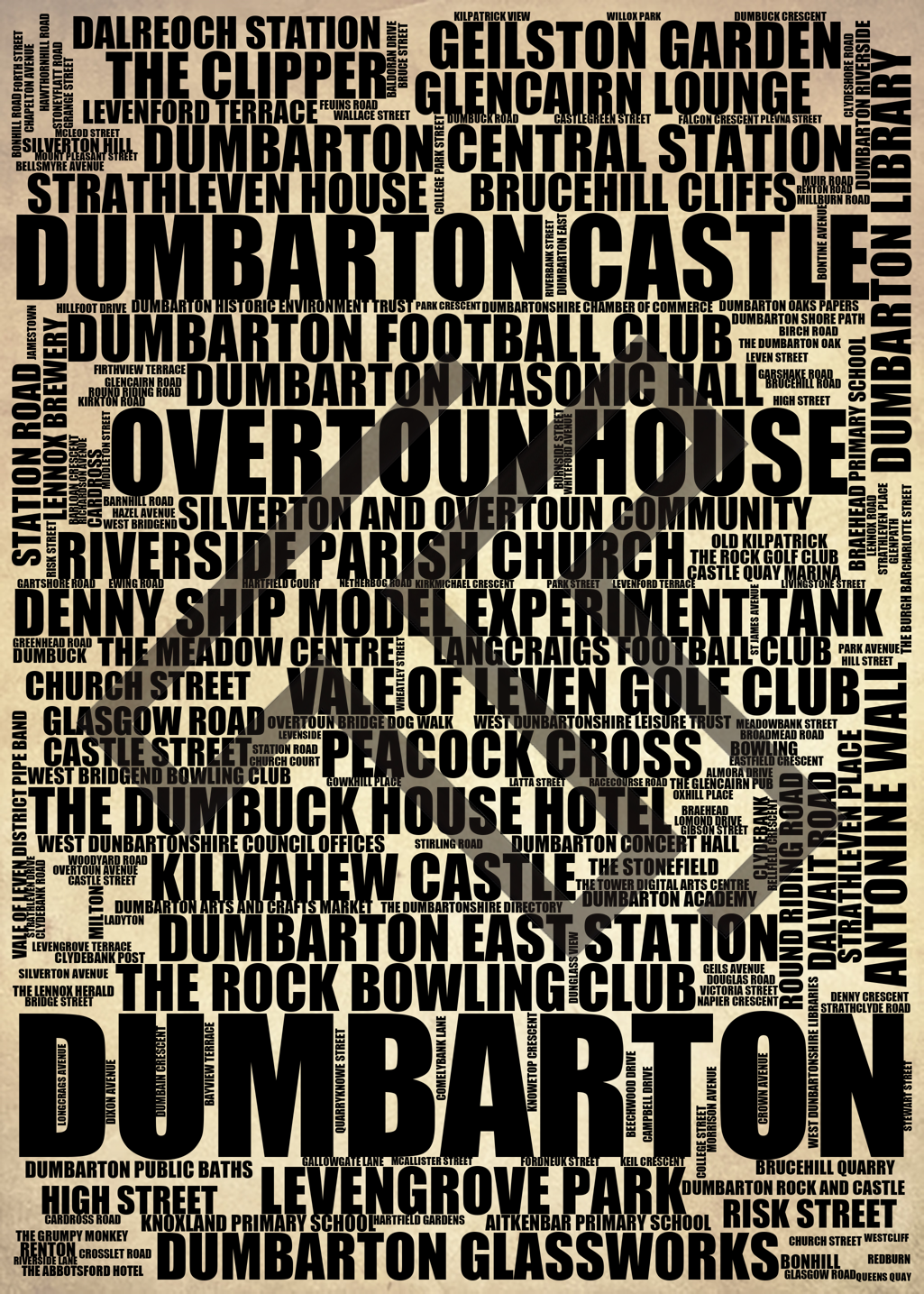 Dumbarton - Premium Typographic Word Cloud Prints, Posters & Gifts