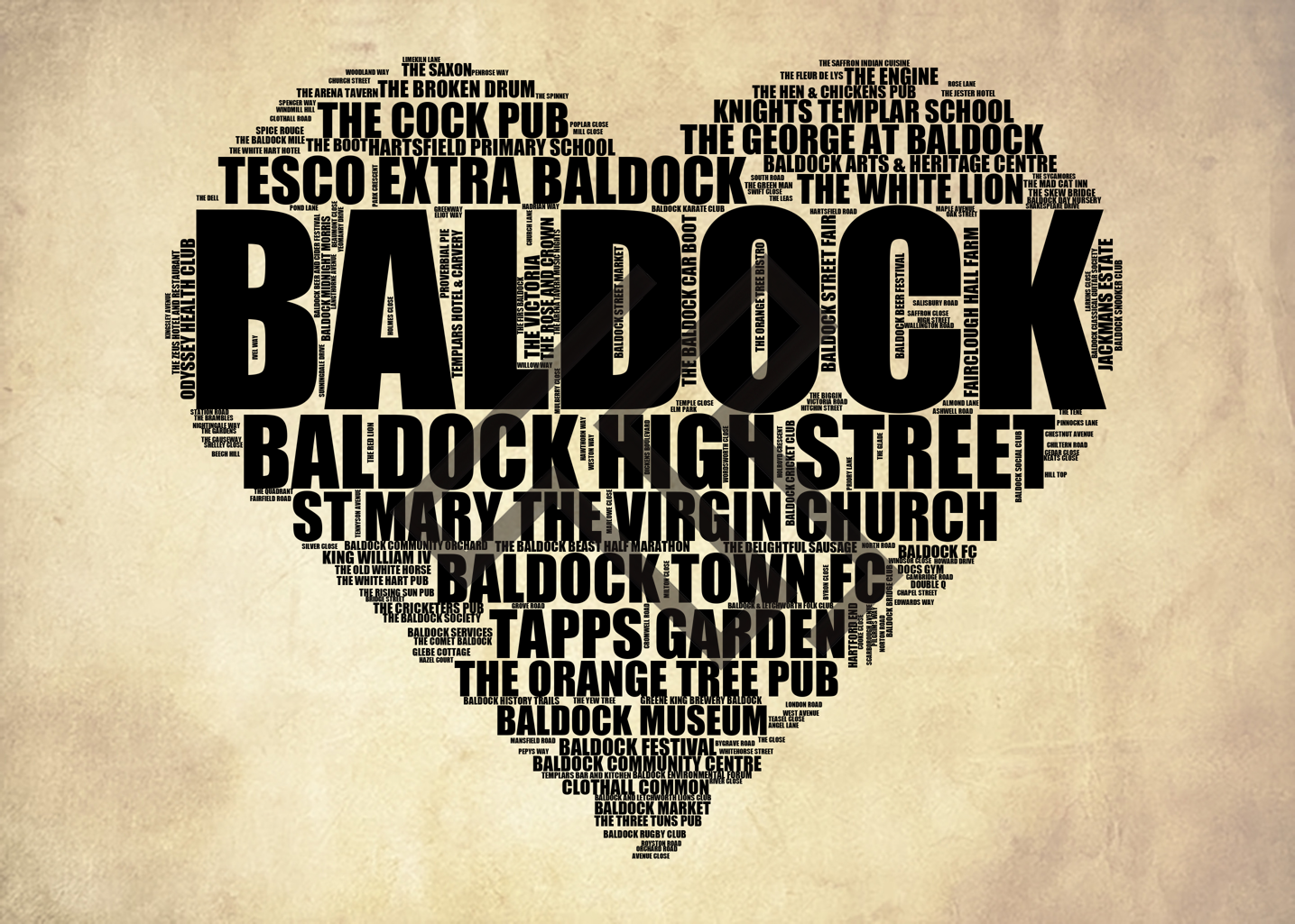 Baldock - Premium Typographic Word Cloud Prints, Posters & Gifts