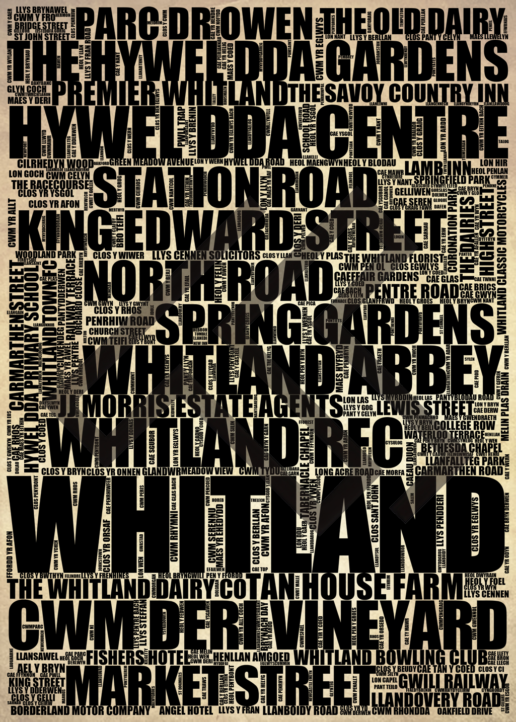 Whitland - Premium Typographic Word Cloud Prints, Posters & Gifts