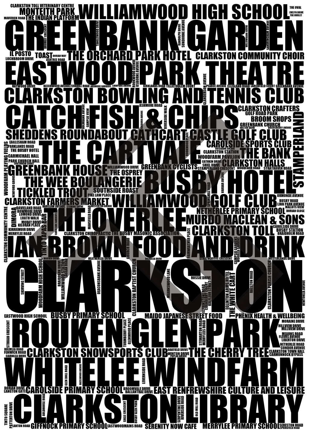 Clarkston - Premium Typographic Word Cloud Prints, Posters & Gifts