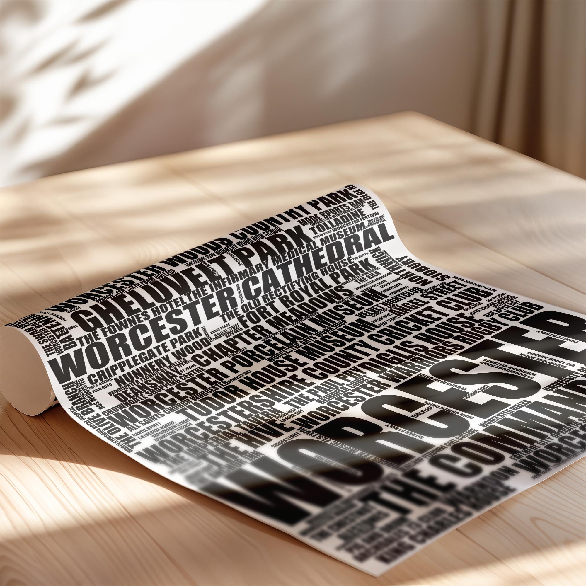 Worcester - Premium Typographic Word Cloud Prints, Posters & Gifts