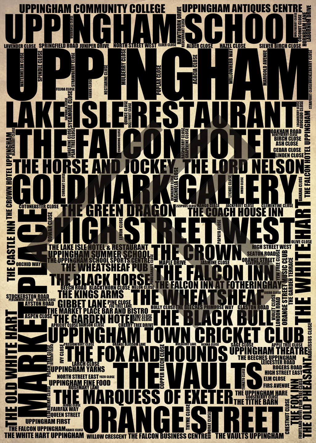 Uppingham - Premium Typographic Word Cloud Prints, Posters & Gifts