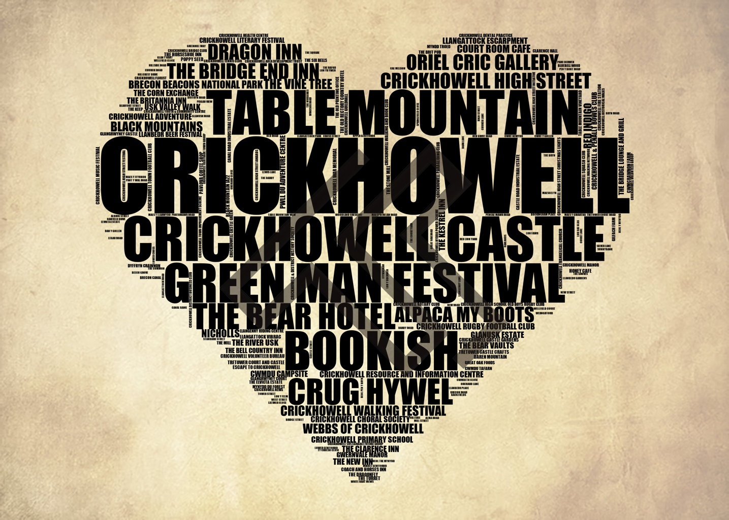 Crickhowell - Premium Typographic Word Cloud Prints, Posters & Gifts