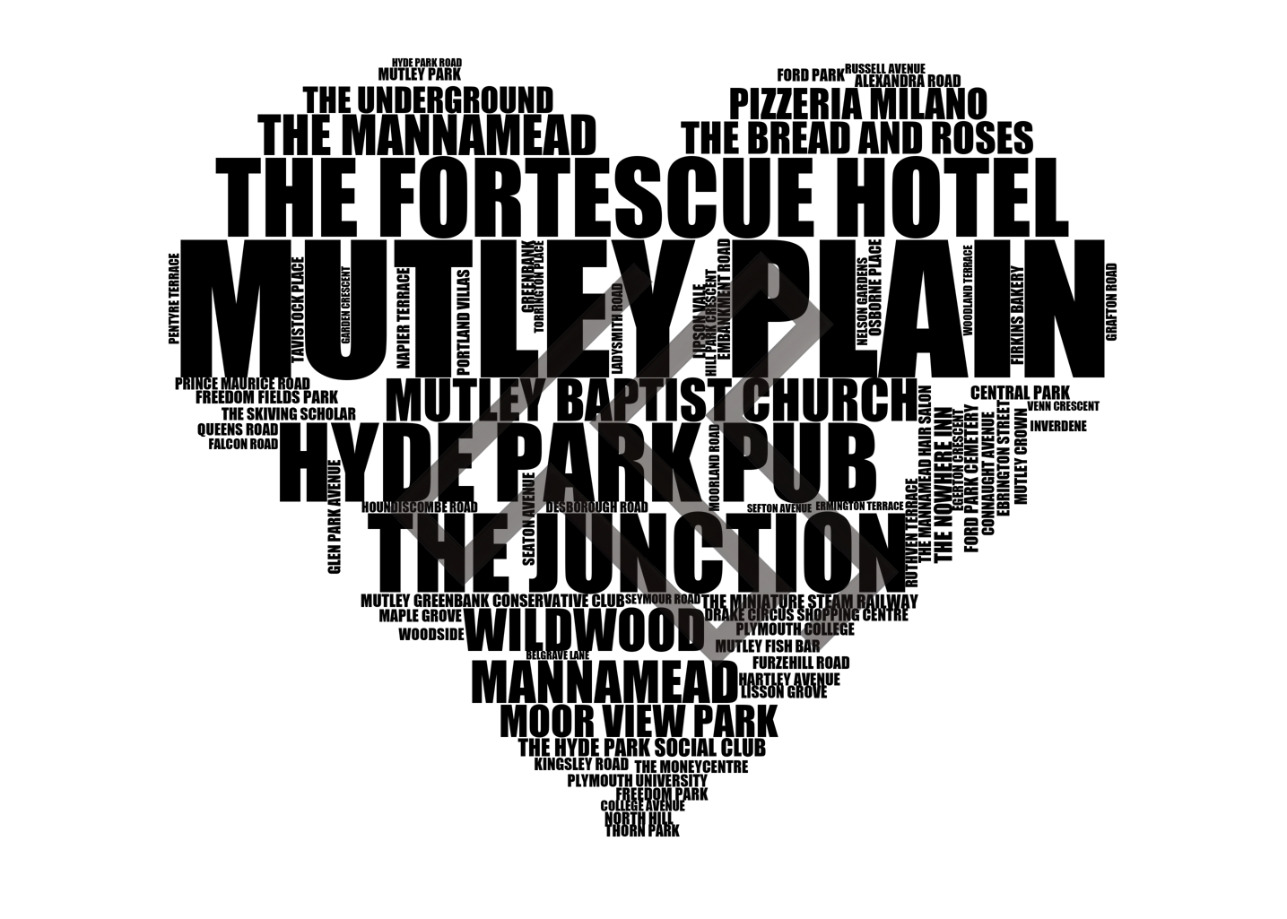 Mutley Plain - Premium Typographic Word Cloud Prints, Posters & Gifts