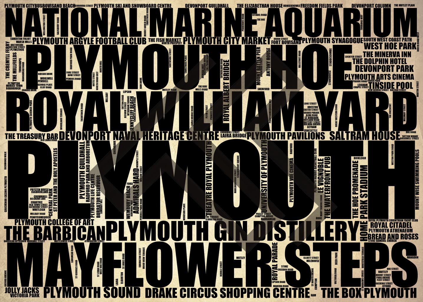 Plymouth - Premium Typographic Word Cloud Prints, Posters & Gifts