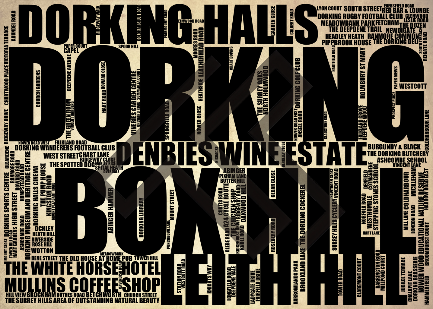 Dorking - Premium Typographic Word Cloud Prints, Posters & Gifts
