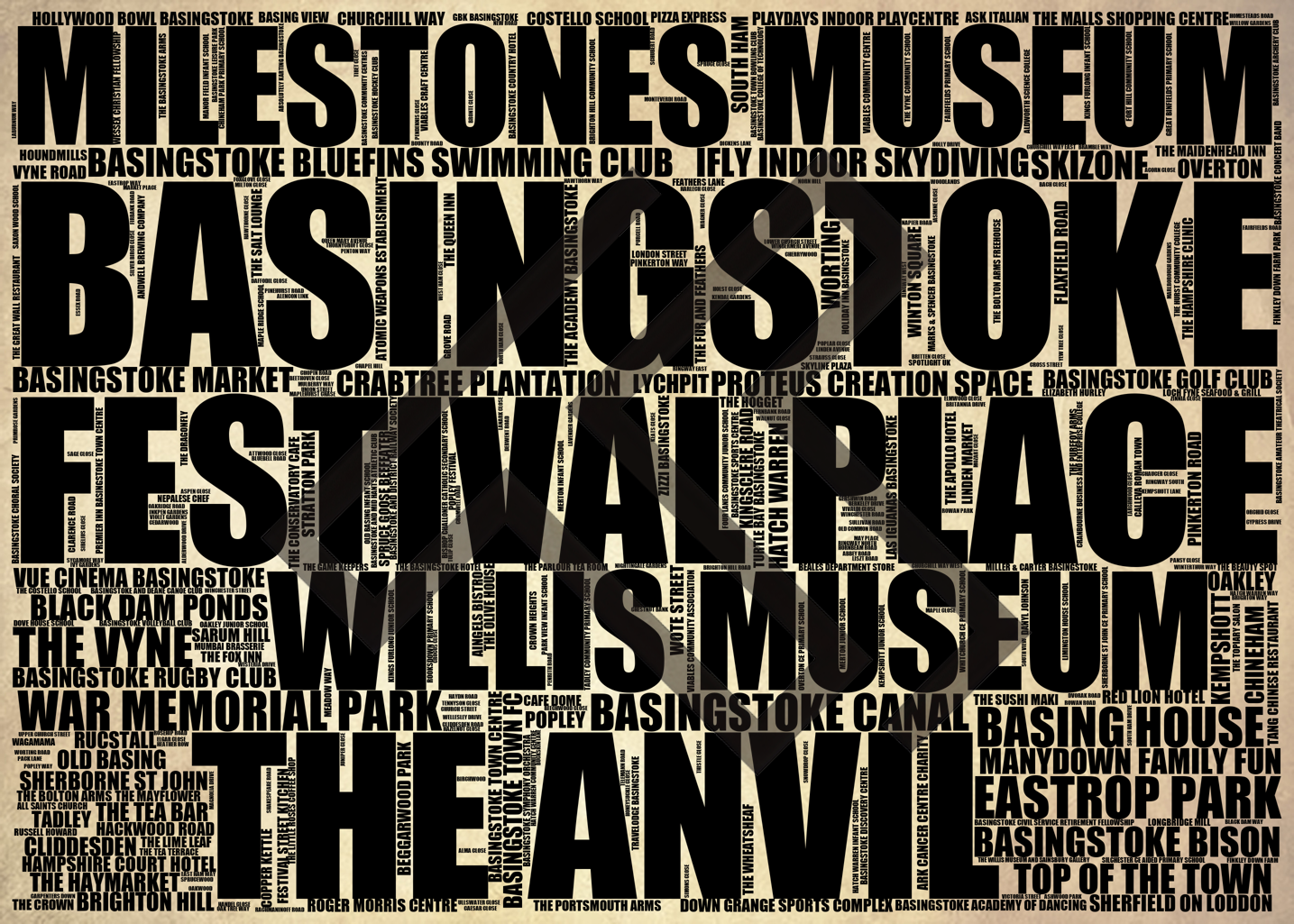 Basingstoke - Premium Typographic Word Cloud Prints, Posters & Gifts