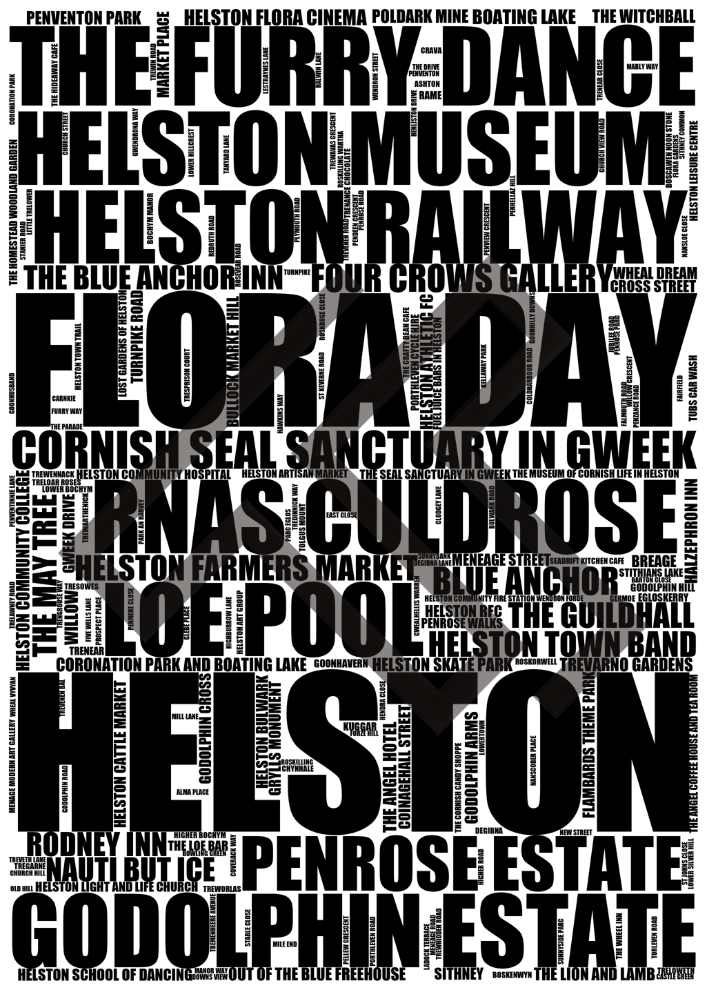 Helston - Premium Typographic Word Cloud Prints, Posters & Gifts