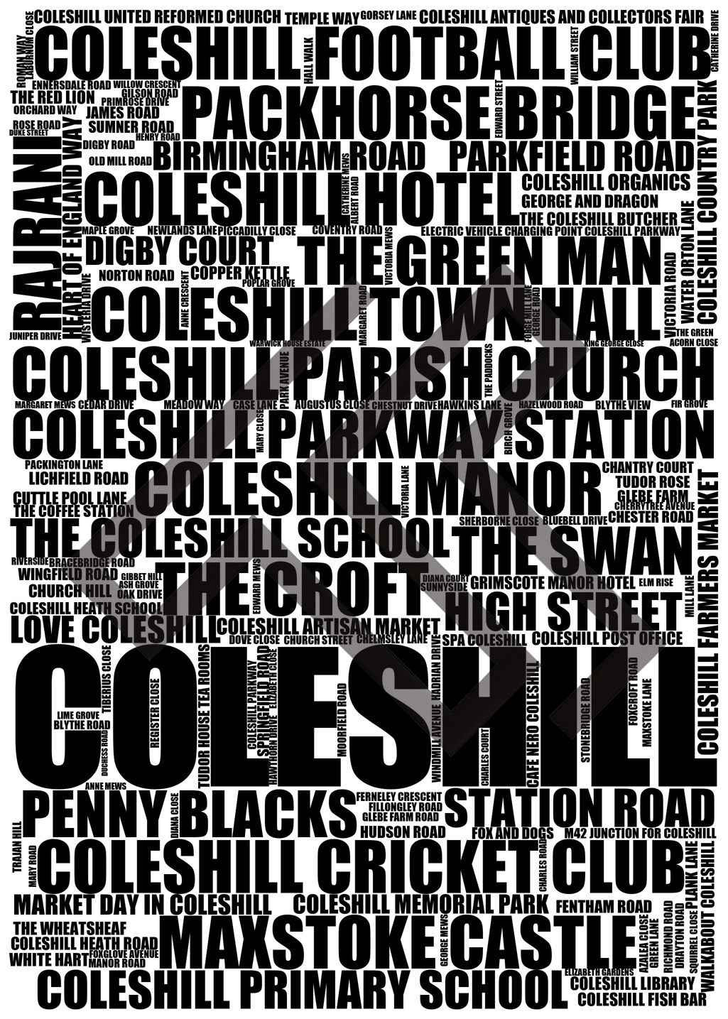 Coleshill - Premium Typographic Word Cloud Prints, Posters & Gifts