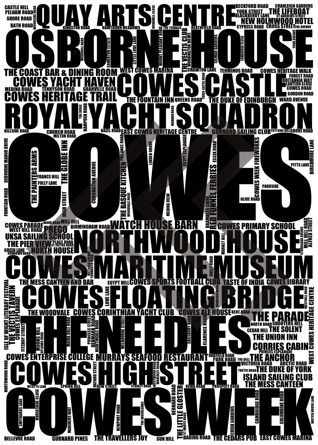 Cowes - Premium Typographic Word Cloud Prints, Posters & Gifts