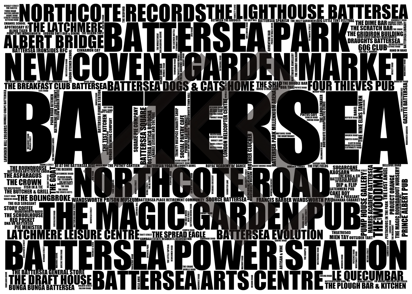 Battersea - Premium Typographic Word Cloud Prints, Posters & Gifts