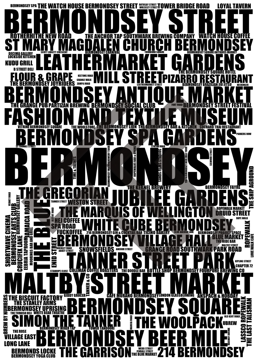 Bermondsey - Premium Typographic Word Cloud Prints, Posters & Gifts