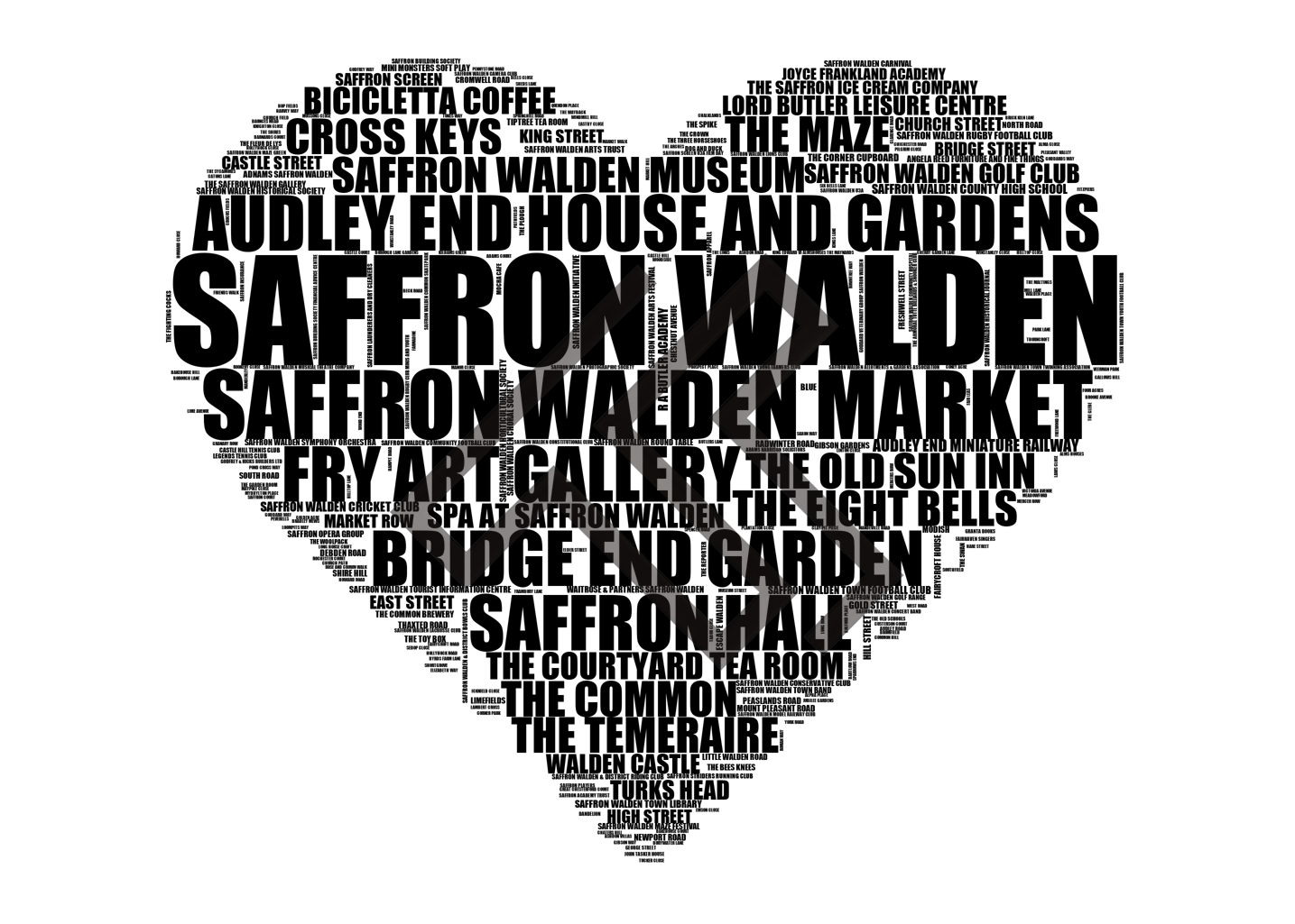 Saffron Walden - Premium Typographic Word Cloud Prints, Posters & Gifts