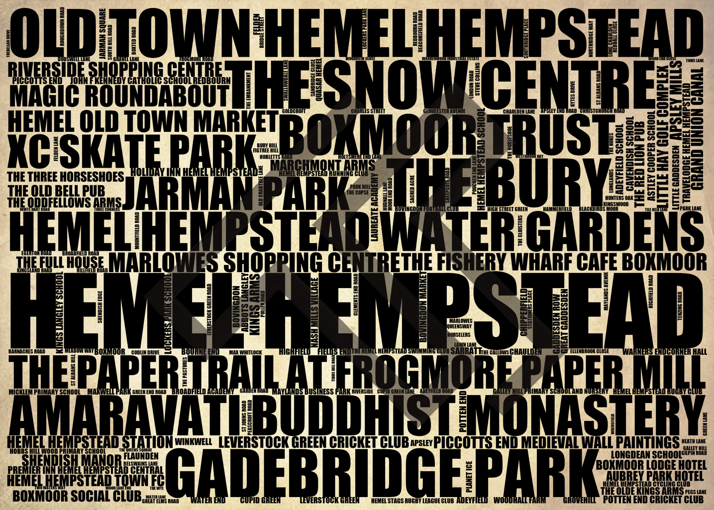 Hemel Hempstead - Premium Typographic Word Cloud Prints, Posters & Gifts