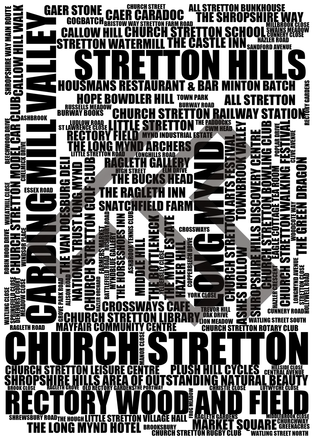 Church Stretton - Premium Typographic Word Cloud Prints, Posters & Gifts