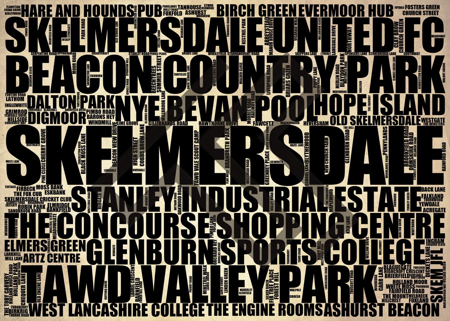 Skelmersdale - Premium Typographic Word Cloud Prints, Posters & Gifts