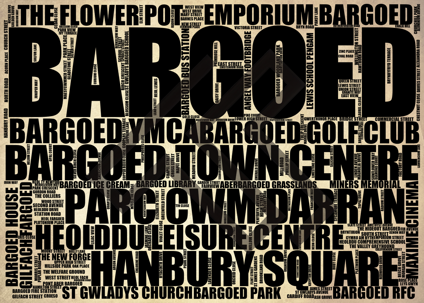 Bargoed - Premium Typographic Word Cloud Prints, Posters & Gifts