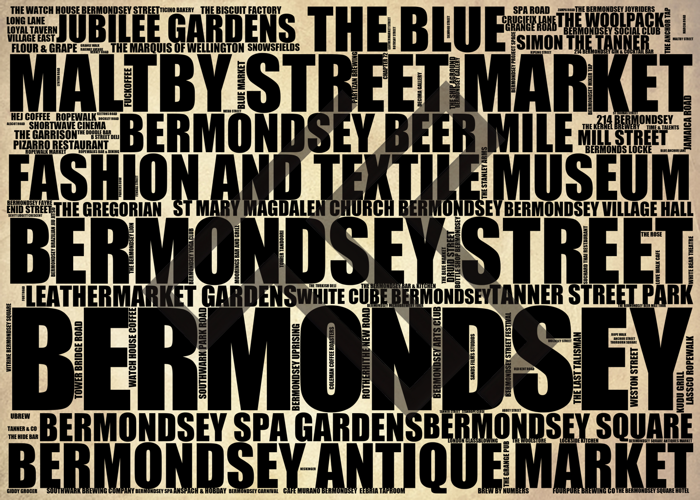 Bermondsey - Premium Typographic Word Cloud Prints, Posters & Gifts