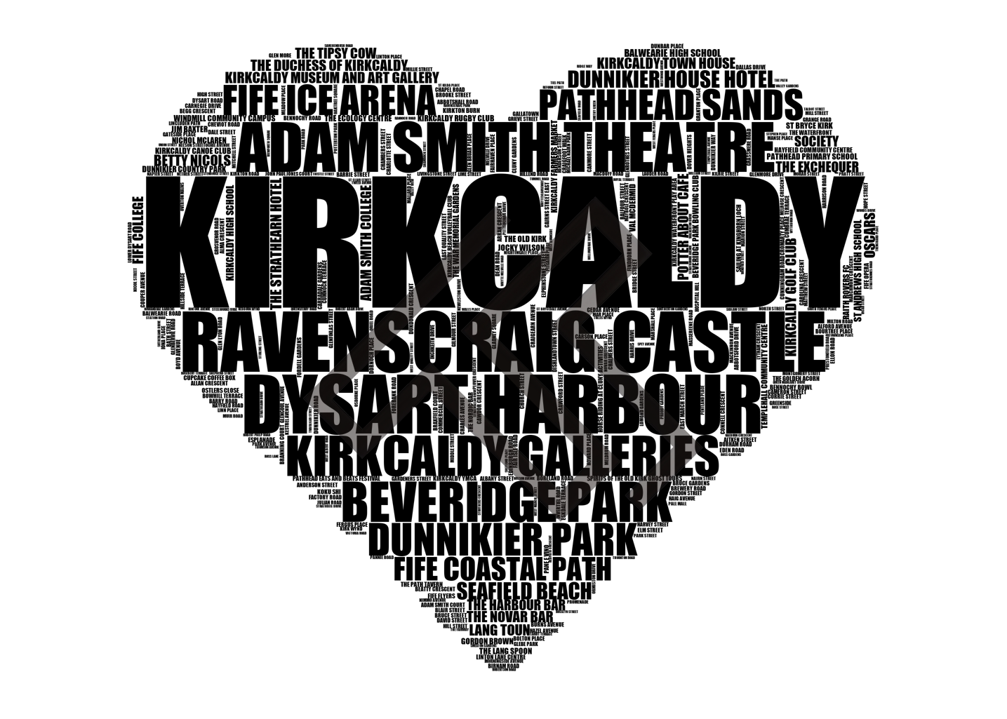 Kirkcaldy - Premium Typographic Word Cloud Prints, Posters & Gifts