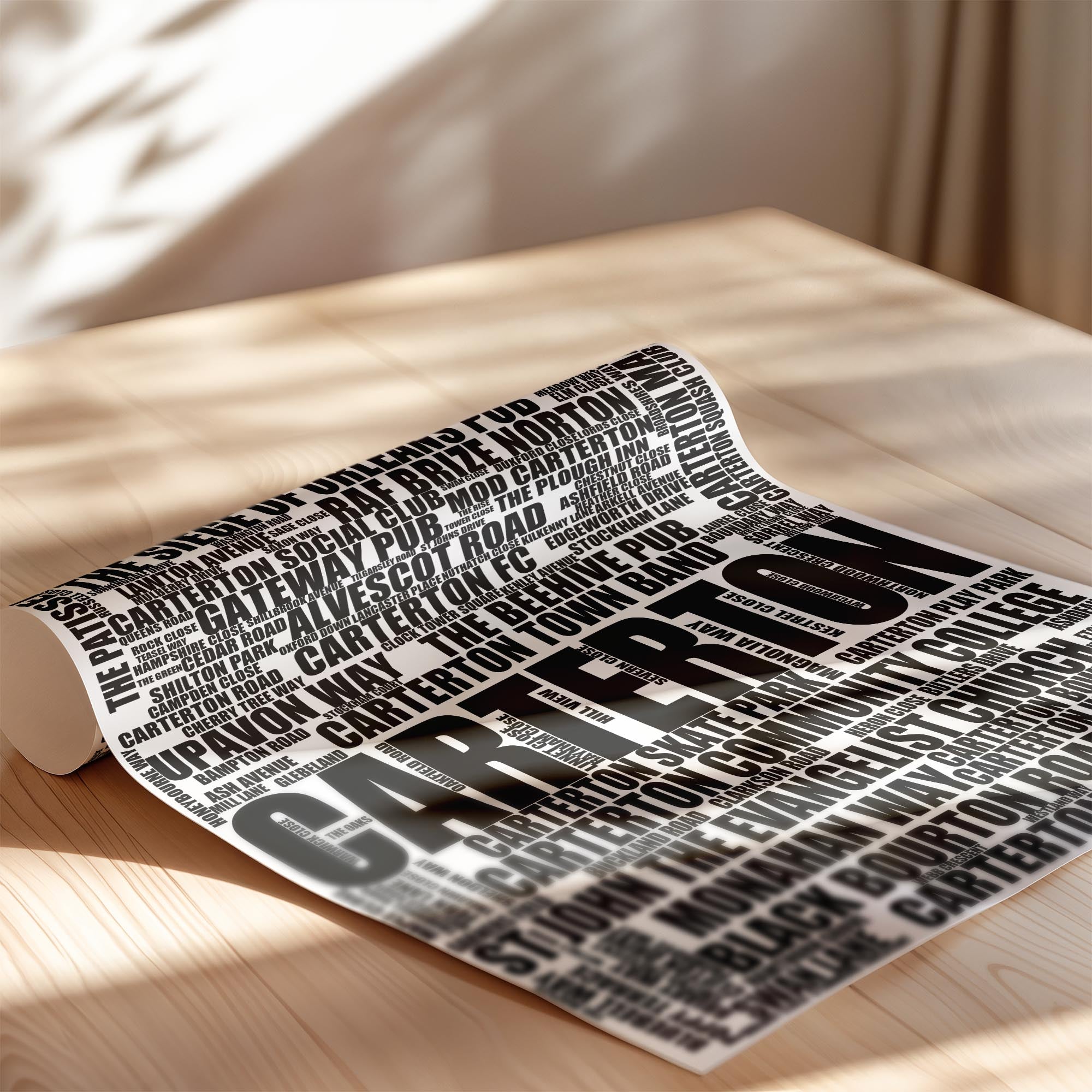 Carterton - Premium Typographic Word Cloud Prints, Posters & Gifts