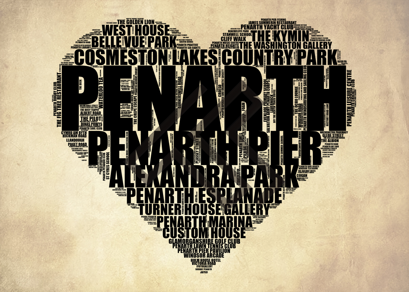 Penarth - Premium Typographic Word Cloud Prints, Posters & Gifts