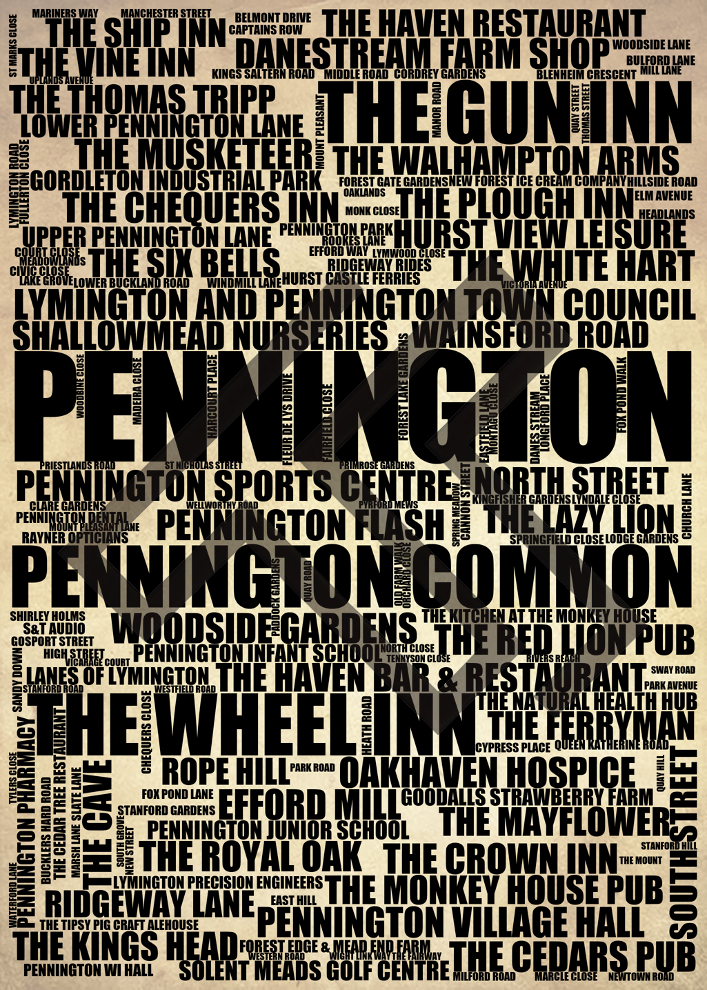 Pennington - Premium Typographic Word Cloud Prints, Posters & Gifts