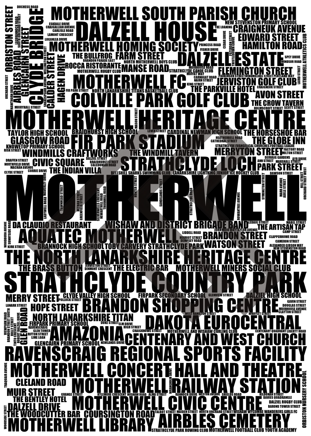 Motherwell - Premium Typographic Word Cloud Prints, Posters & Gifts