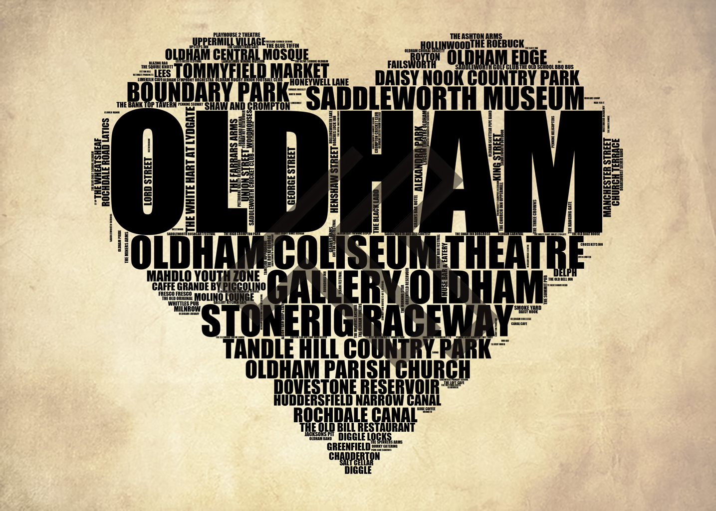 Oldham - Premium Typographic Word Cloud Prints, Posters & Gifts