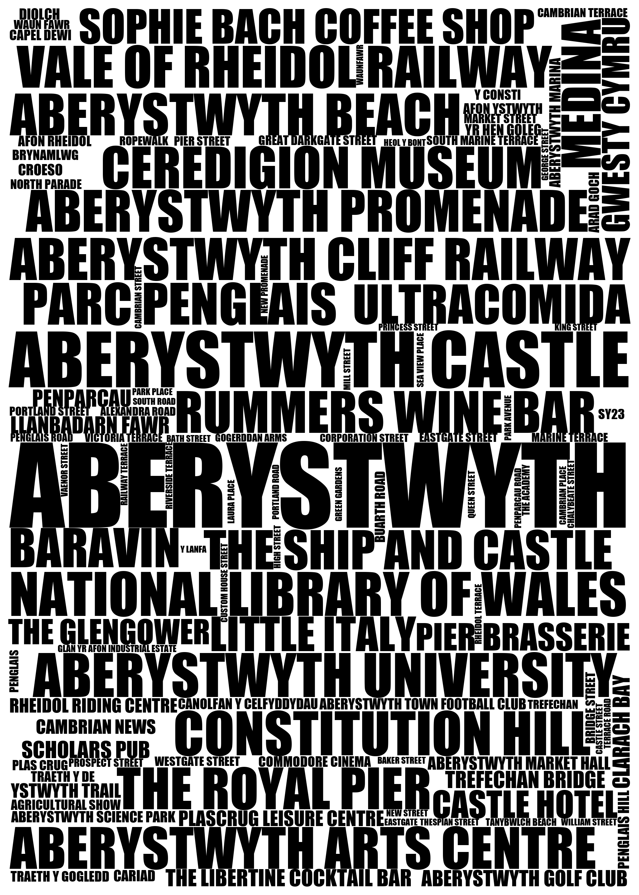 Aberystwyth - Premium Typographic Word Cloud Prints, Posters & Gifts