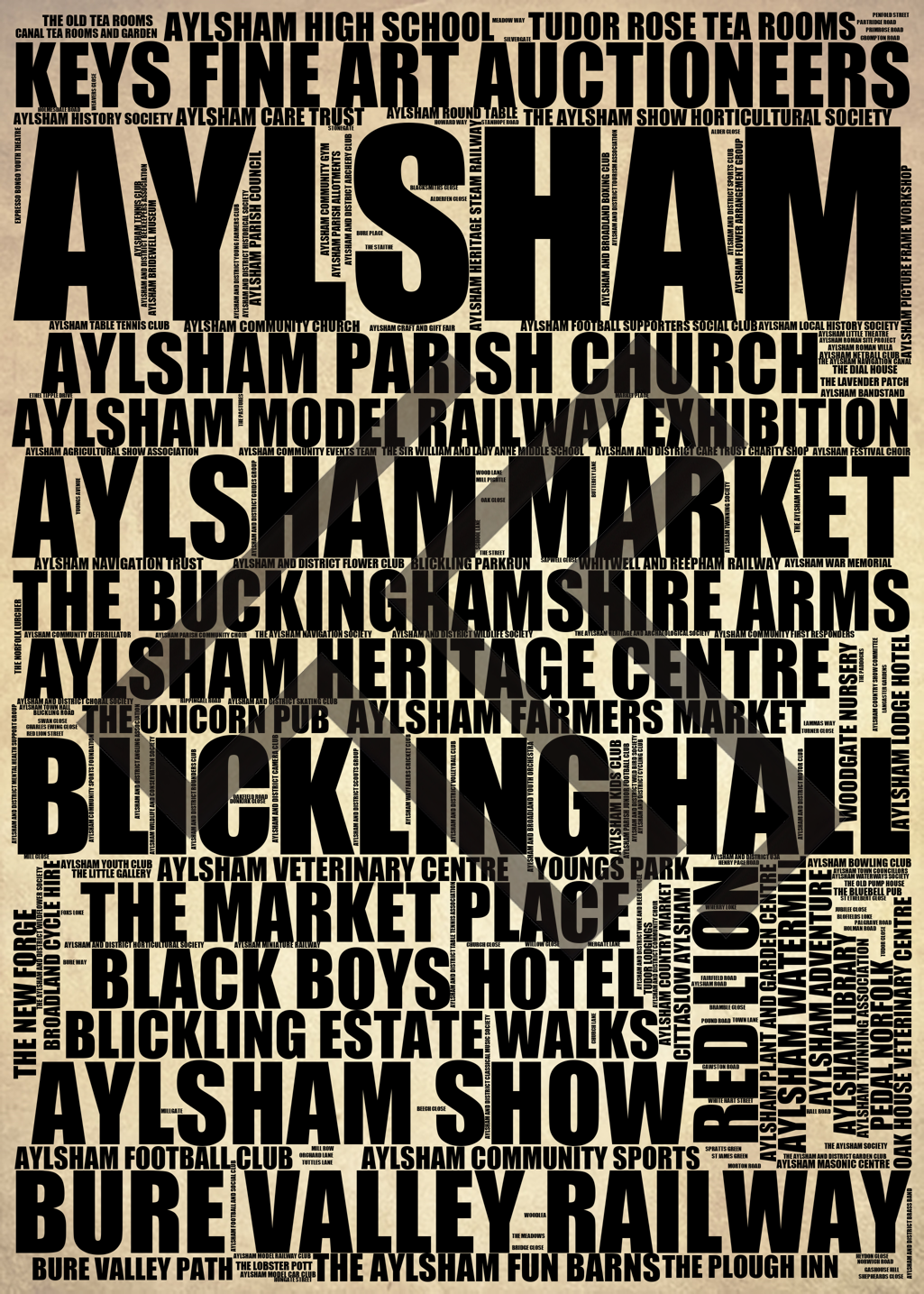 Aylsham - Premium Typographic Word Cloud Prints, Posters & Gifts