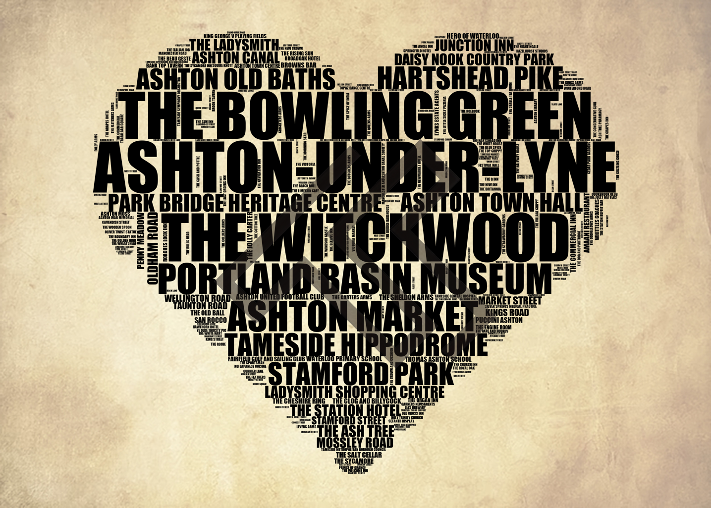 Ashton-under-Lyne - Premium Typographic Word Cloud Prints, Posters & Gifts