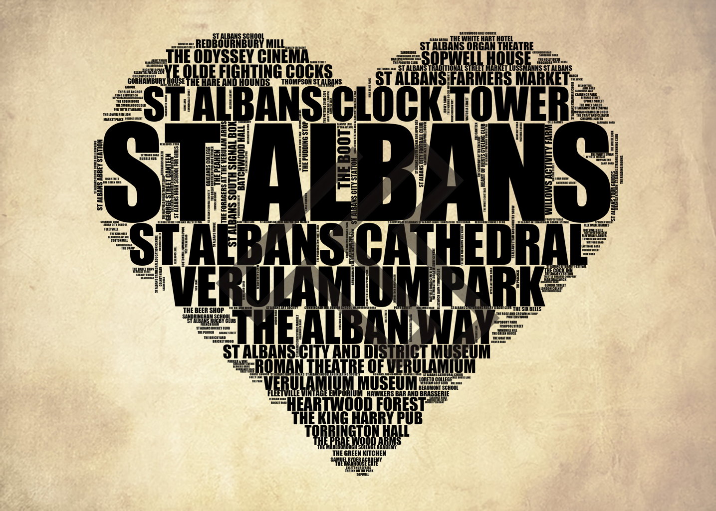 St Albans - Premium Typographic Word Cloud Prints, Posters & Gifts