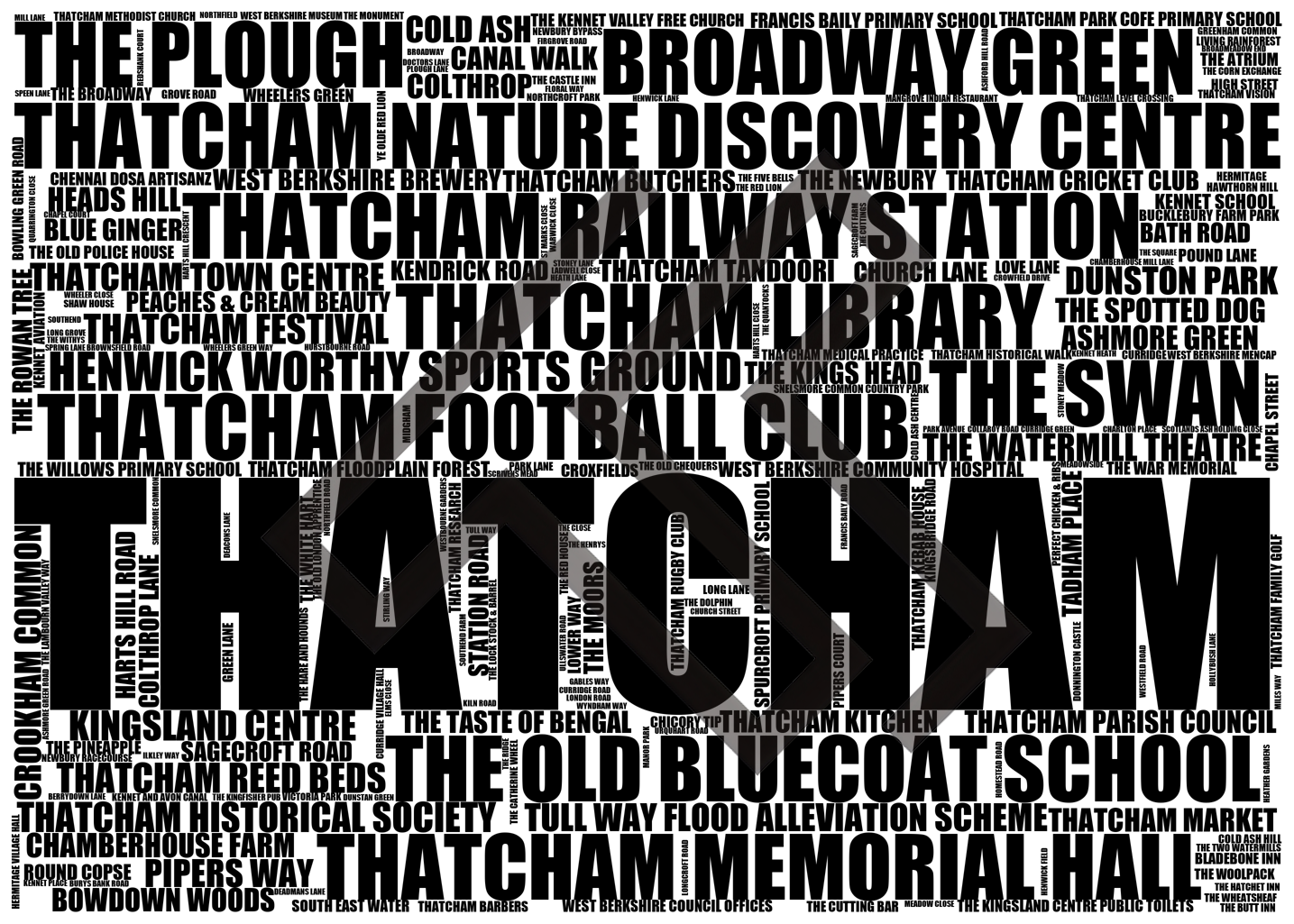 Thatcham - Premium Typographic Word Cloud Prints, Posters & Gifts