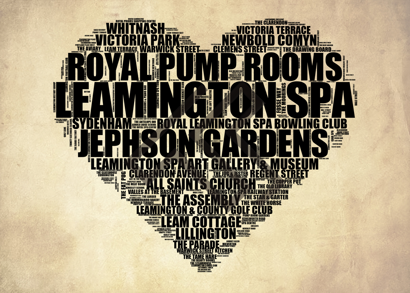 Leamington Spa - Premium Typographic Word Cloud Prints, Posters & Gifts