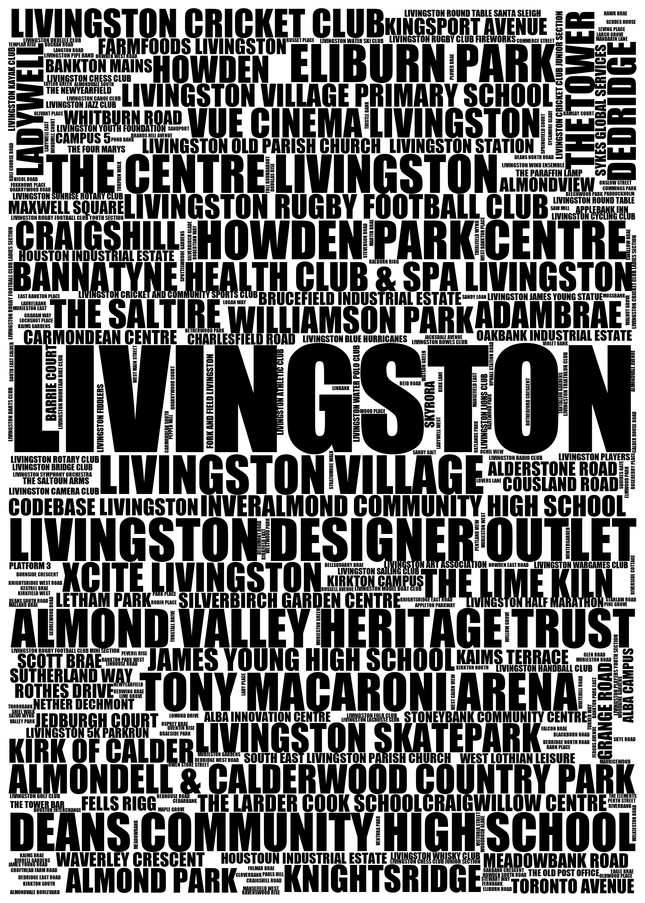 Livingston - Premium Typographic Word Cloud Prints, Posters & Gifts