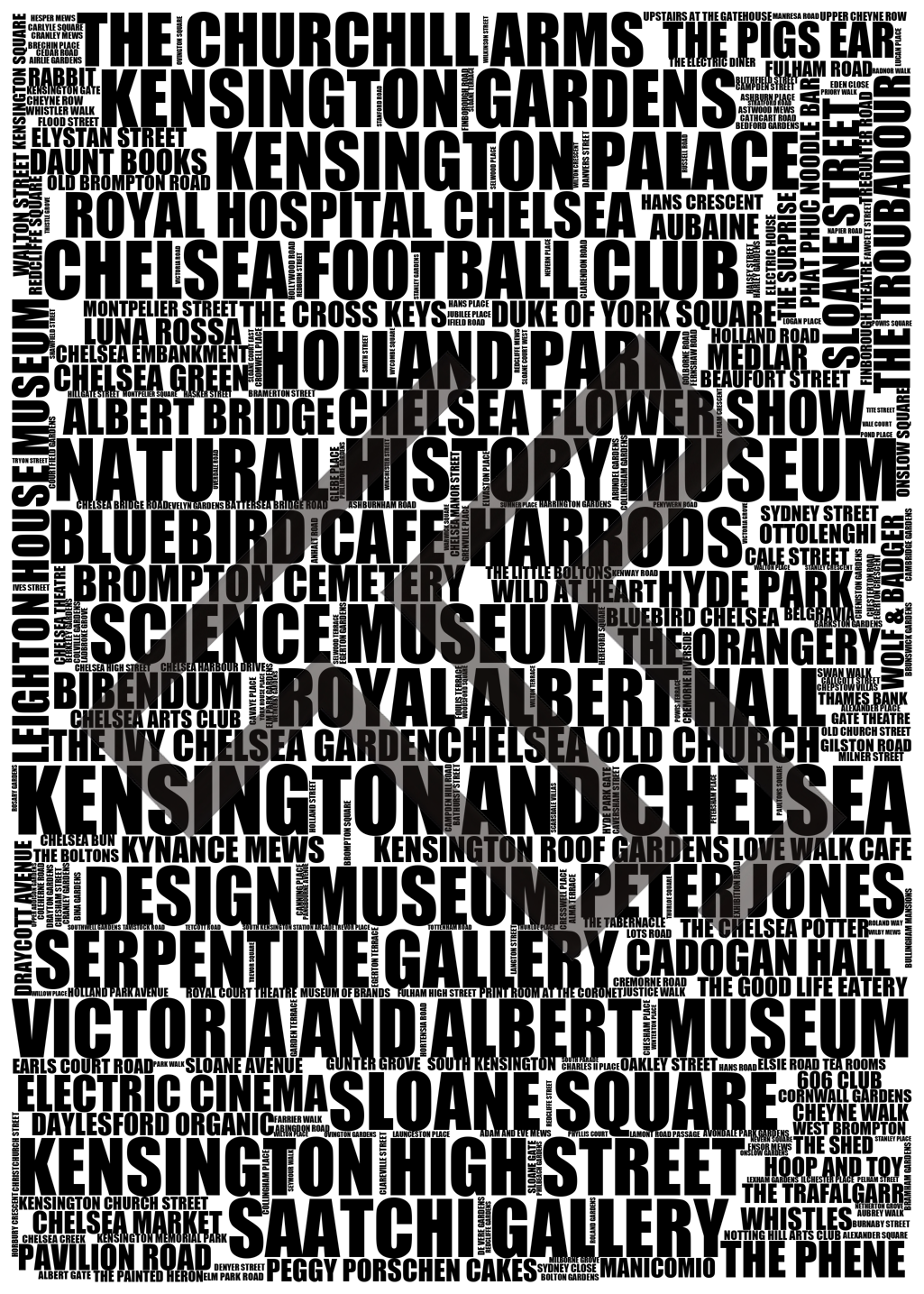 Kensington and Chelsea - Premium Typographic Word Cloud Prints, Posters & Gifts