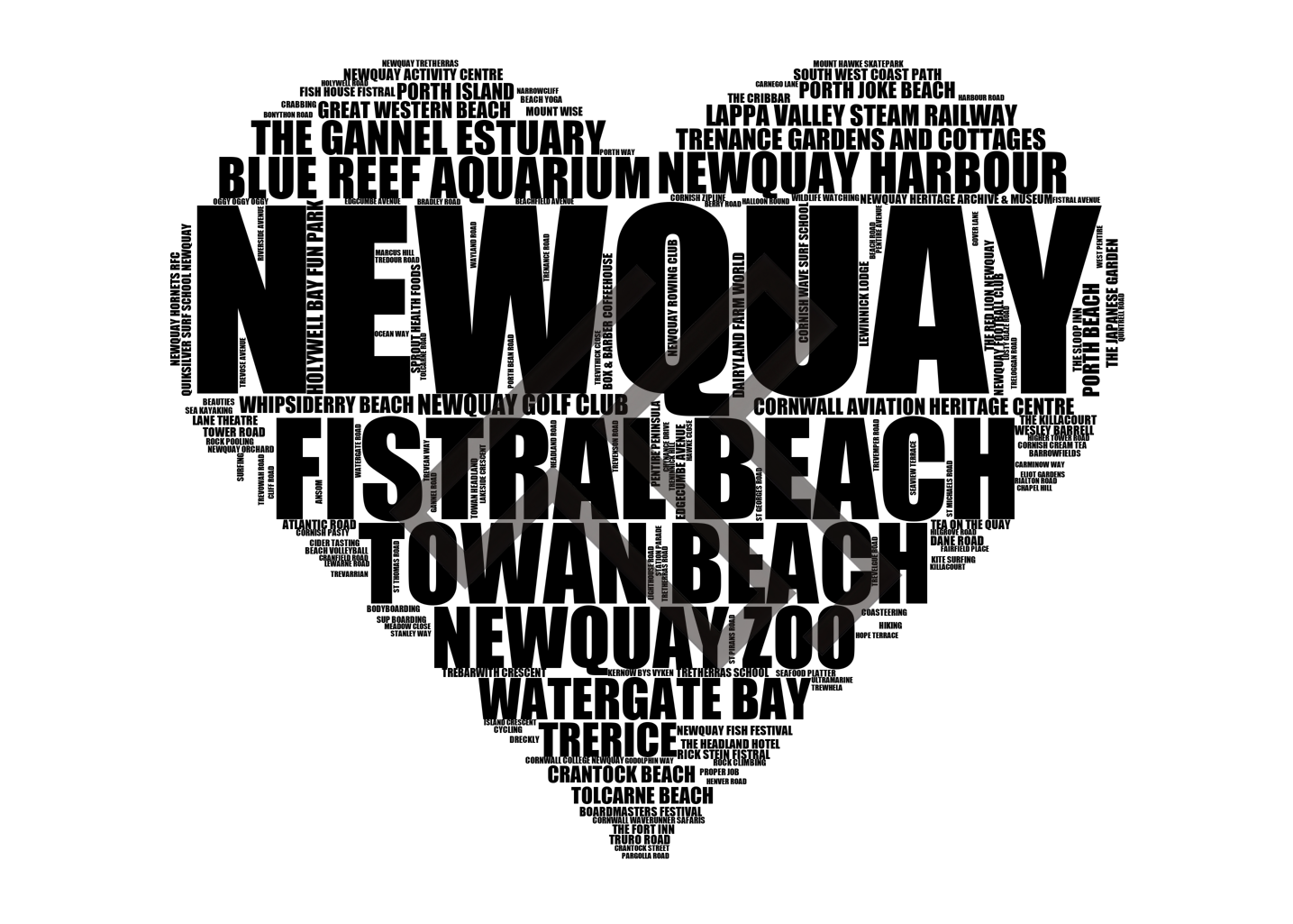 Newquay - Premium Typographic Word Cloud Prints, Posters & Gifts