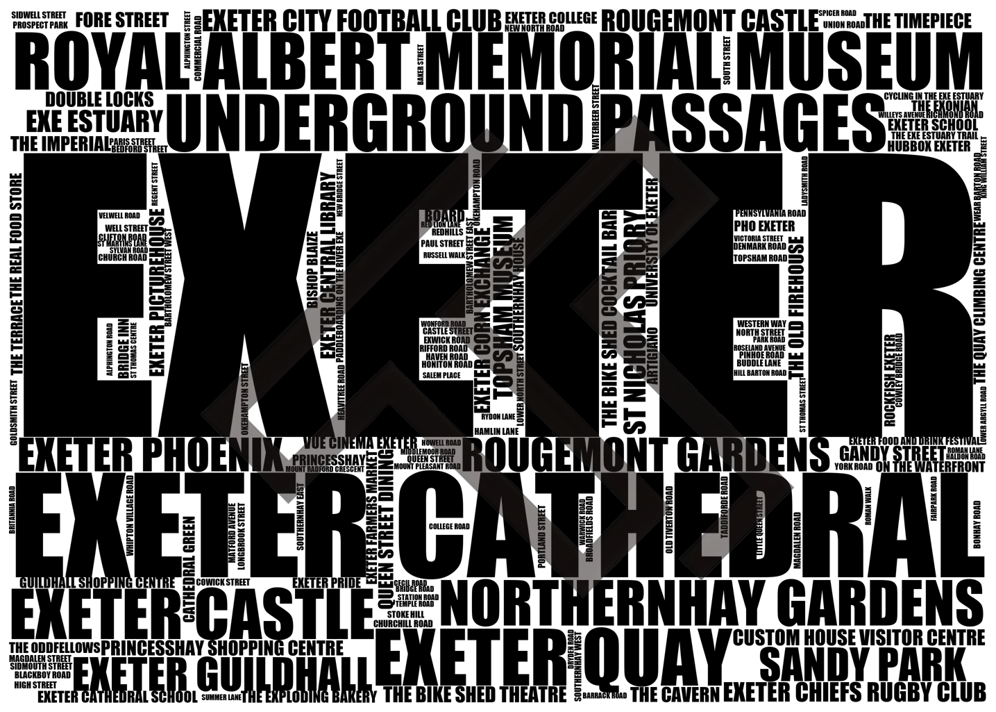 Exeter - Premium Typographic Word Cloud Prints, Posters & Gifts