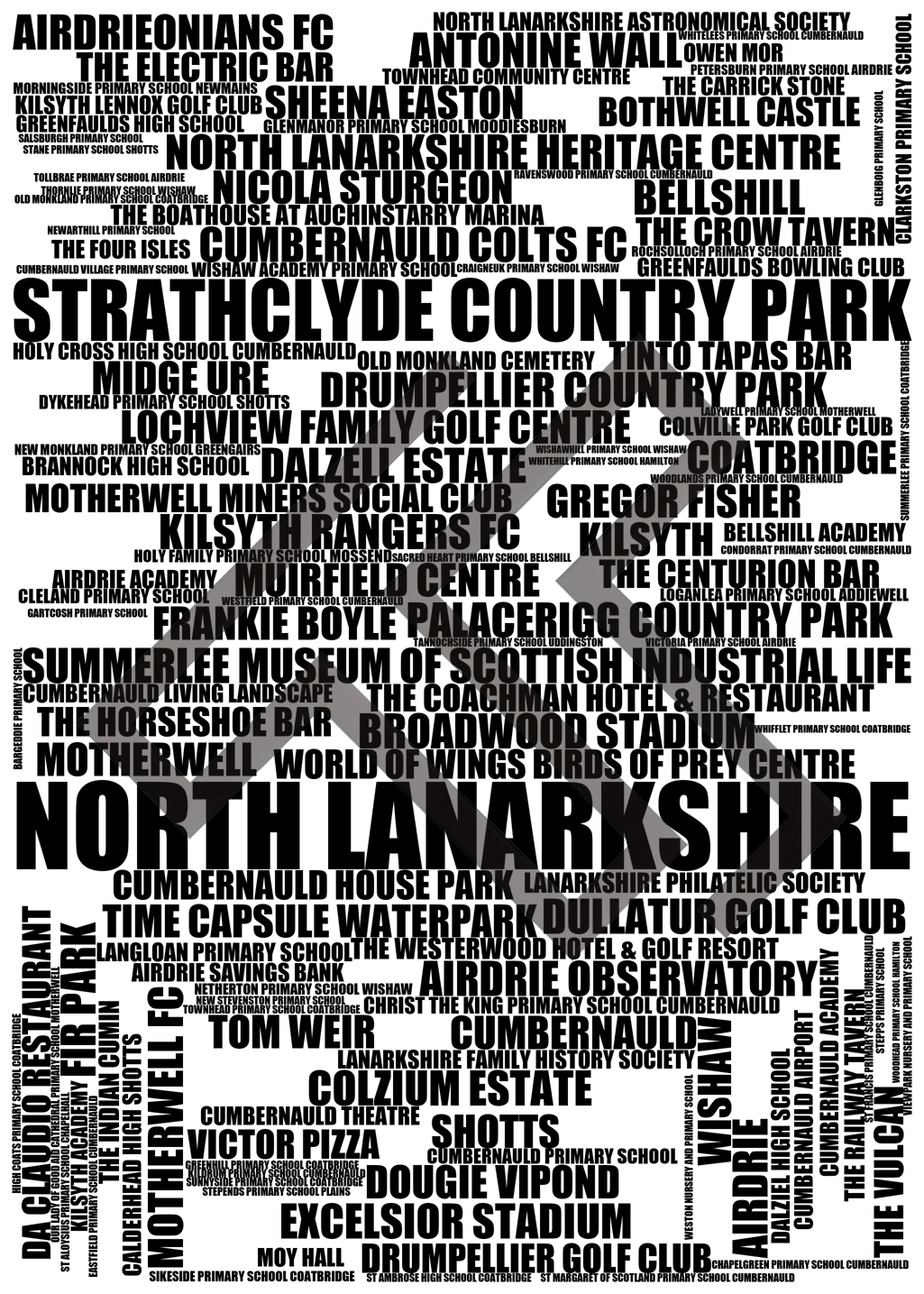 North Lanarkshire - Premium Typographic Word Cloud Prints, Posters & Gifts