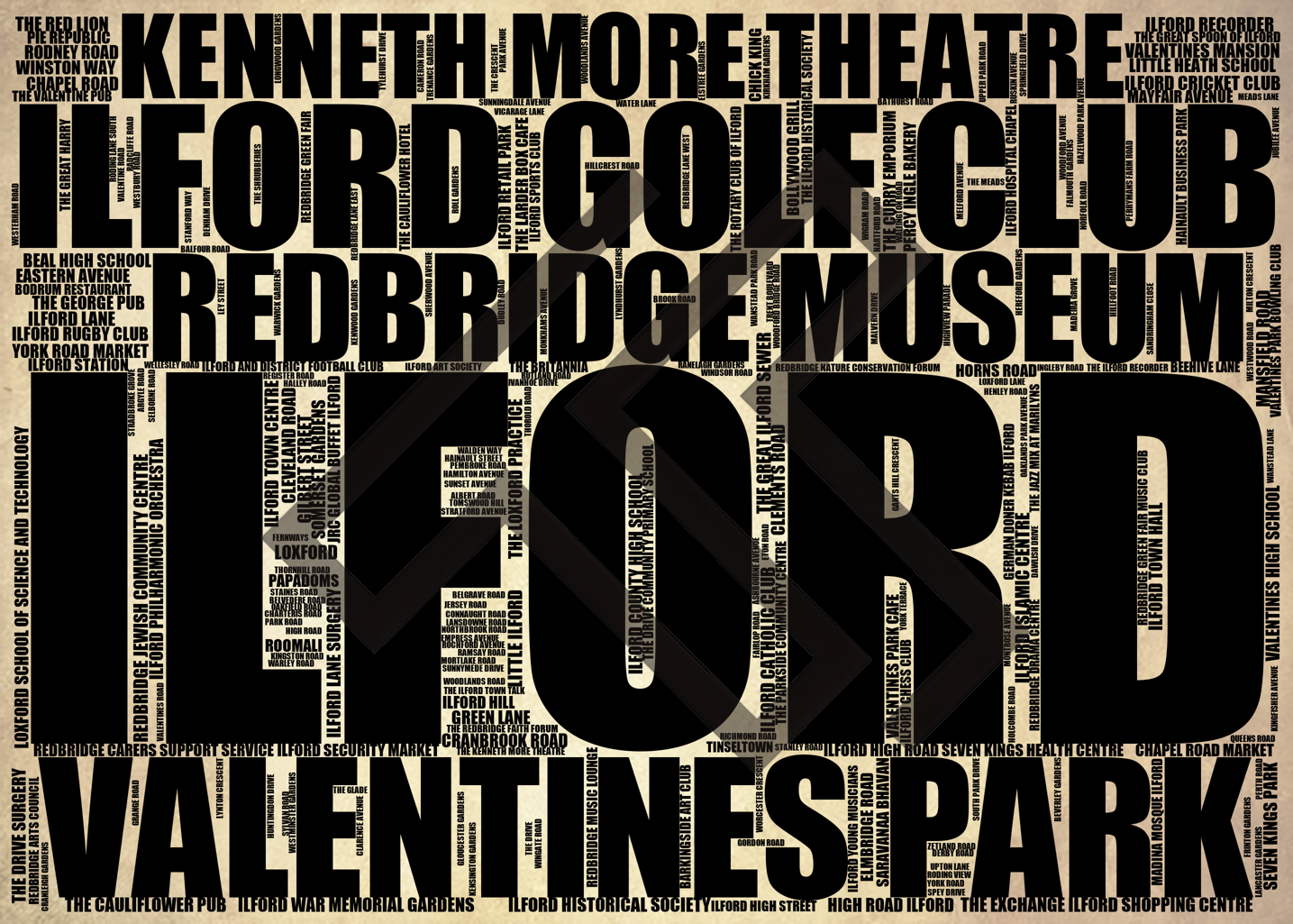 Ilford - Premium Typographic Word Cloud Prints, Posters & Gifts